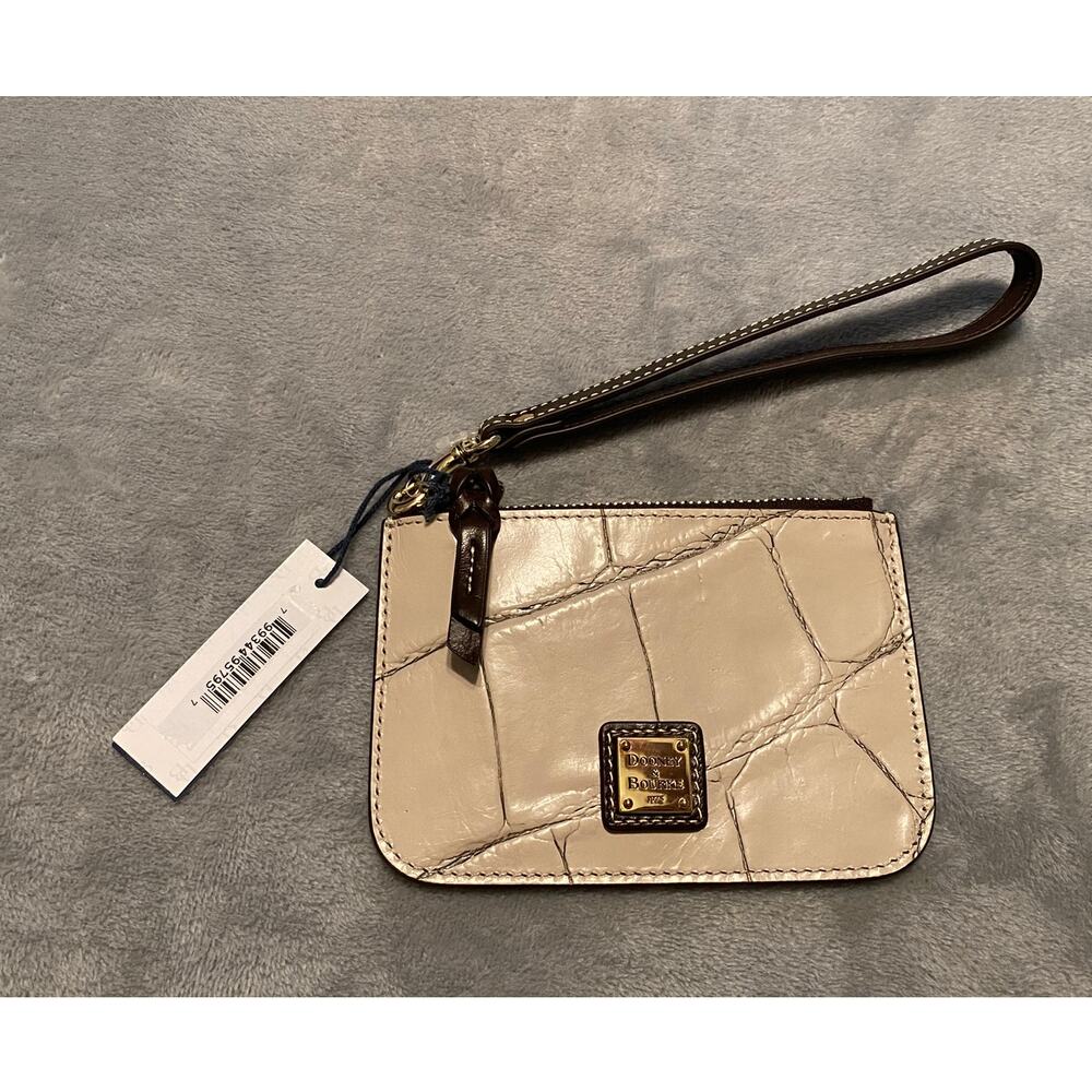 Dooney & Bourke Wristlet Taupe Croco Embossed Leather Gold Clutch NWT - Defectss